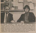 NYLS Clinical Professor Sarah Jones and NYC Medical Examiner Dr. R. Schaler at the 1984 Criminal Law Society Lecture on the Use of Blood Tests in Criminal Investigations by New York Law School