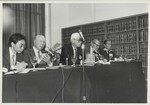 Myres McDougal (second from left) judging a moot court round in Stiefel Reading Room (ca. early 1980s) by New York Law School