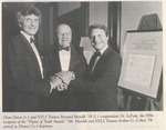 Dean Simon, NYLS Trustee Bernard H. Mendik '58, and Dr. Samuel LeFrak, the recipient of the annual "Flame of Truth" award bestowed by the Fund for Higher Education t a leader in business, government or education in recognition of service to society, the advancement of knowledge, and significant individual achievement by New York Law School